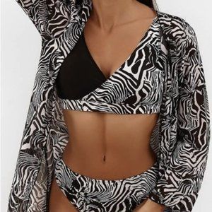 3PC Zebra Print Bikini Set (Top/Bottom/Cover Up) M